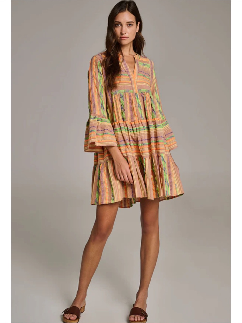 DEVOTION TWINS | Ella Short Dress in Beige/Orange, Size XS